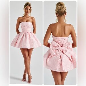Babyboo Salome Strapless Mini Dress Blush Pink Corset Tie Back Big Bow NWT Med